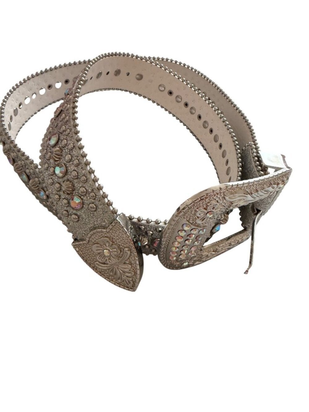 Western-style Rhinestone Belt Glitter Silver Size 32-39 Cowboy Statement Bling